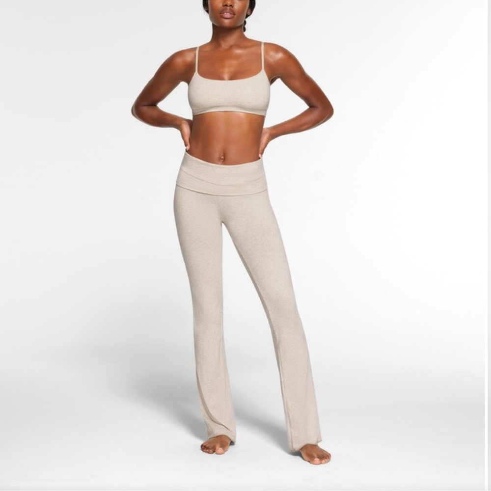 BNWT SKIMS COTTON JERSEY FOLDOVER PANTS IN HEATHER OATMEAL